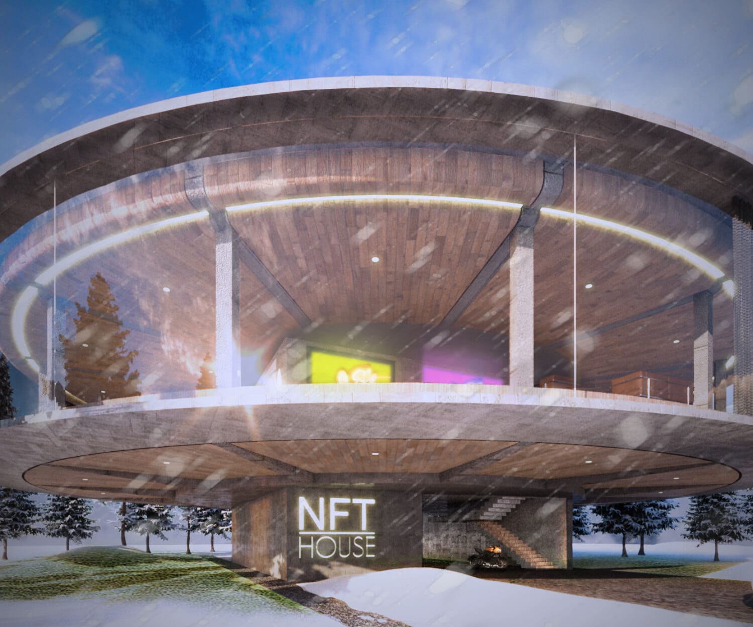 NFT House - Round Concrete, Timber and Glass House