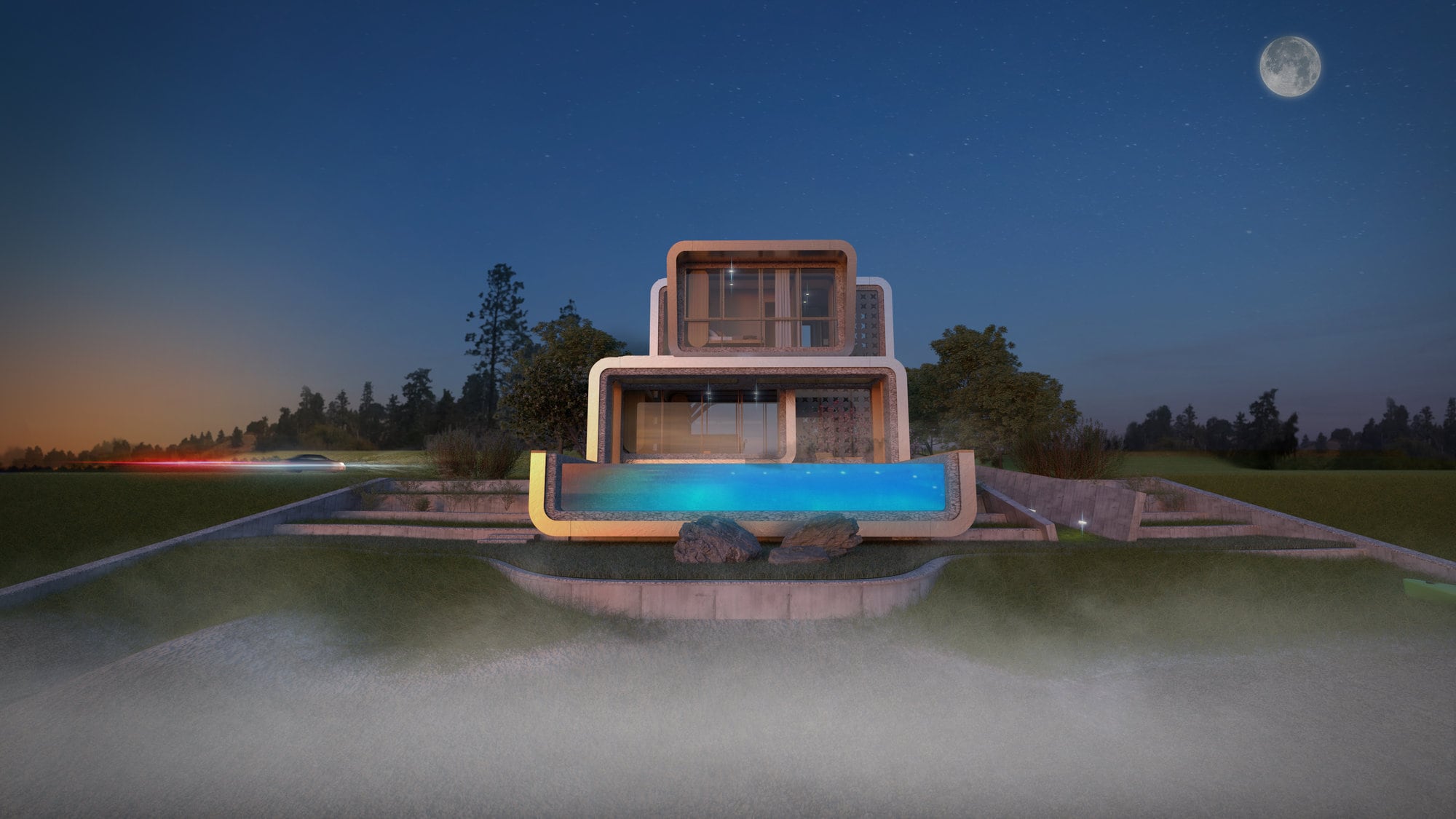 Printed Concrete Modular House Rendering