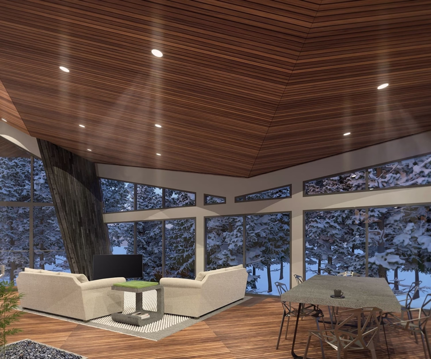 Griifin House Interior Rendering in the Snow