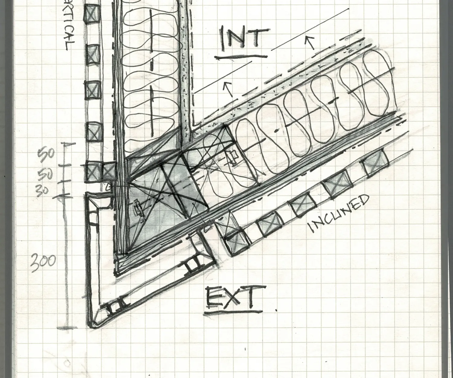 Construction Detail Sketch - Exterior Wall Inclined Corner