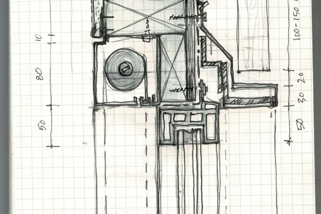 Architectural Detail Sketch Black Ink on Graph Paper