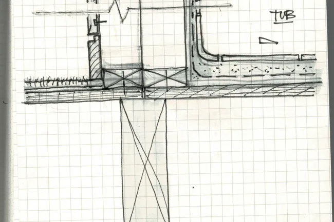 Architectural Detail Sketch Black Ink on Graph Paper