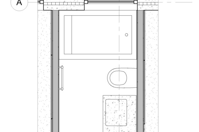 Architectural floor plan of a bathroom