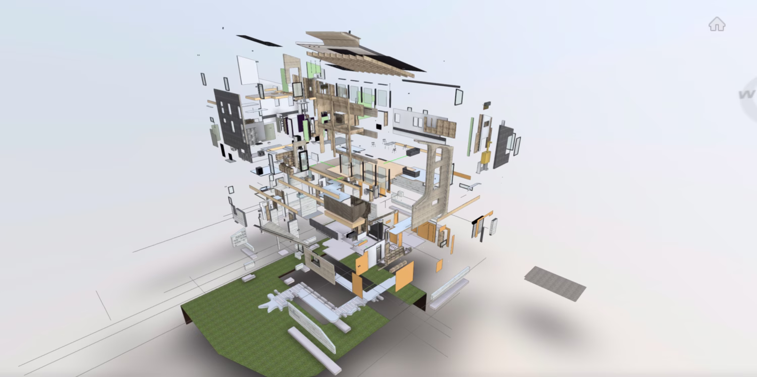 BIM - Building Information Model of a House in Niseko Japan - Exploded Exterior Perspective