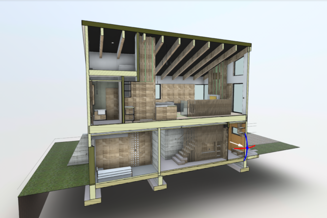 BIM - 日本新雪谷一所房屋的建筑信息模型 - 截面透视图