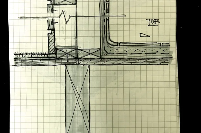 Notebook Sketches for Architectural Design of a House -Bathroom Tile Curb Detail