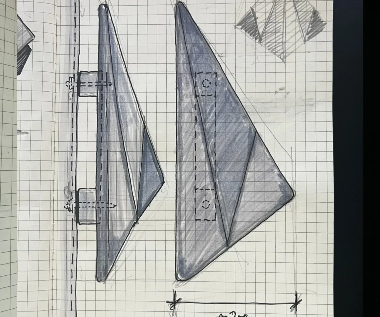 Concept sketch for an exterior door pull custom-made from solid hardwood