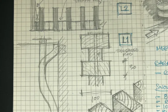 Notebook Sketches for Architectural Design of a House - Origami House Wood Curved Profile Sketch for CNC Milling