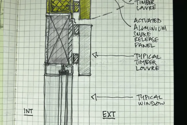 Notebook Sketches for Architectural Design of a House - Smoke Window Detail to Hide Behind Rain Screen