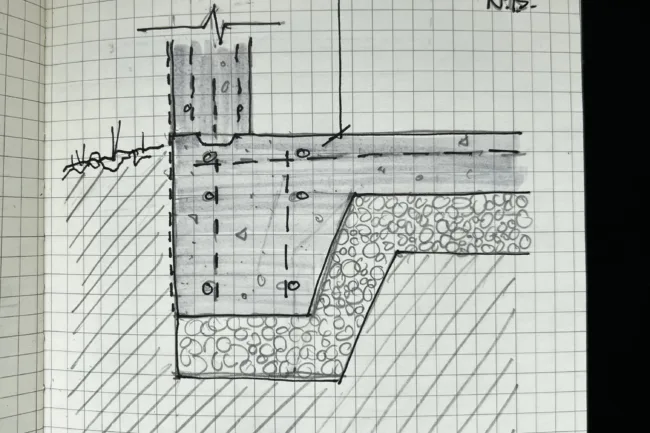 Notebook Sketches for Architectural Design of a House - Foundation footing Detail for a Floating Slab