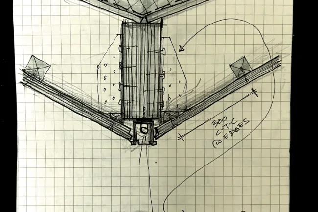 Notebook Sketches for Architectural Design of a House - Wood Ceiling Angled Detail with Recessed Light