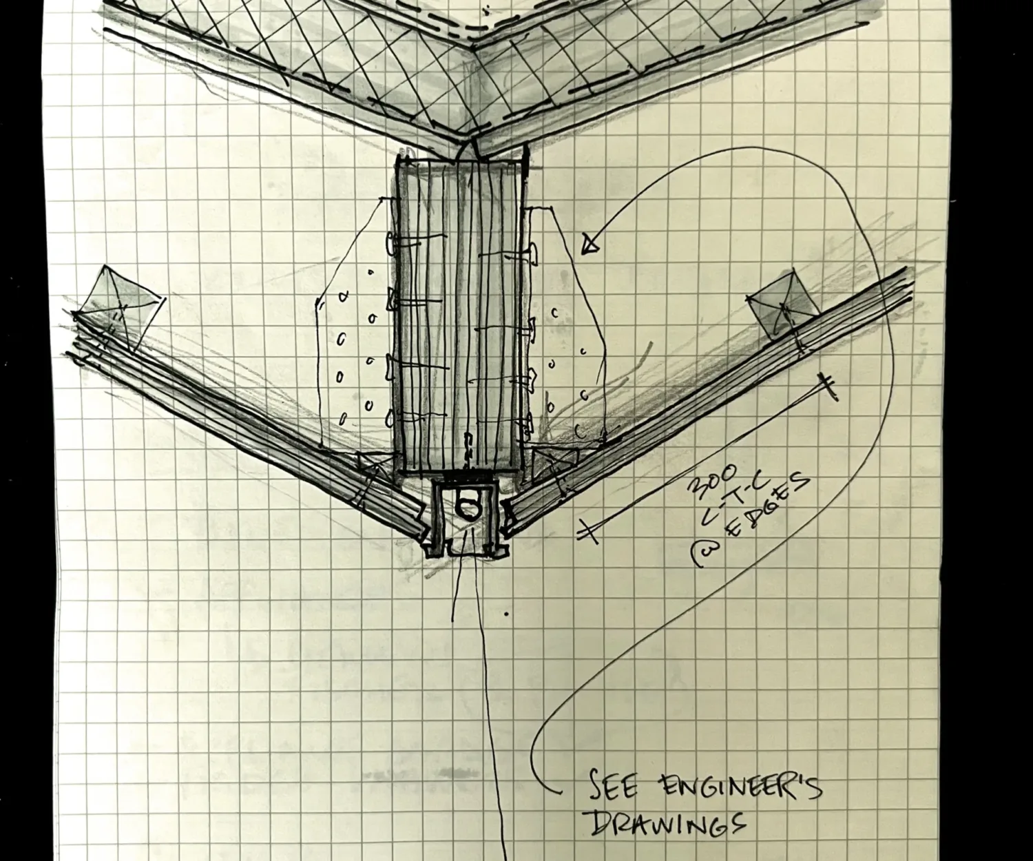 Notebook Sketches for Architectural Design of a House - Wood Ceiling Angled Detail with Recessed Light