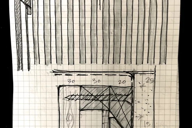 Notebook Sketches for Architectural Design of a House - Interior Wood / Timber Open Slat Cladding Detail