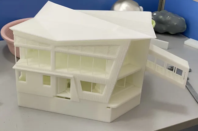 3D printed white architectural progress model of Origami House in Kutchan Niseko Hokkaido Japan