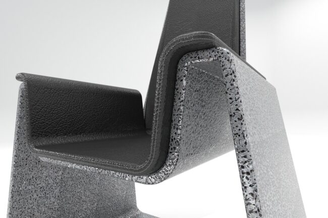 M Chair - rendering of a porous aluminium chair design by Architect Sean T Ellis at STEAD Architecture and Design