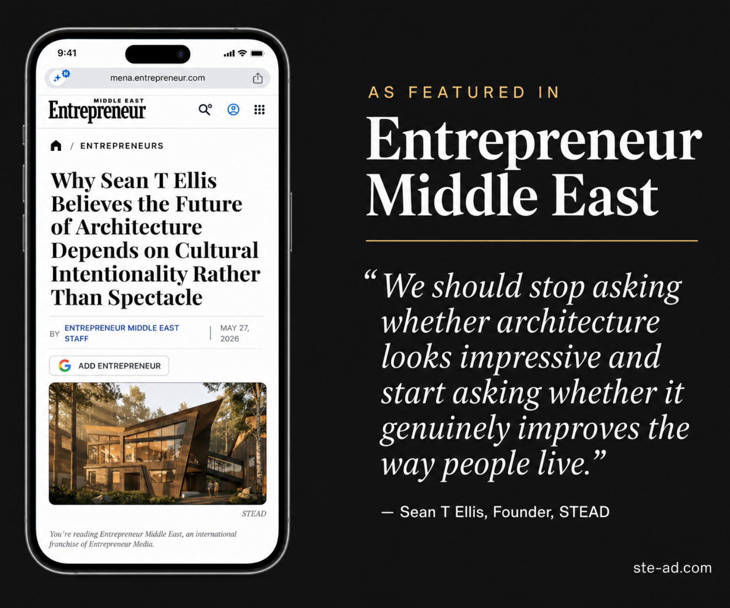 STEAD Architecture featured in Entrepreneur Middle East