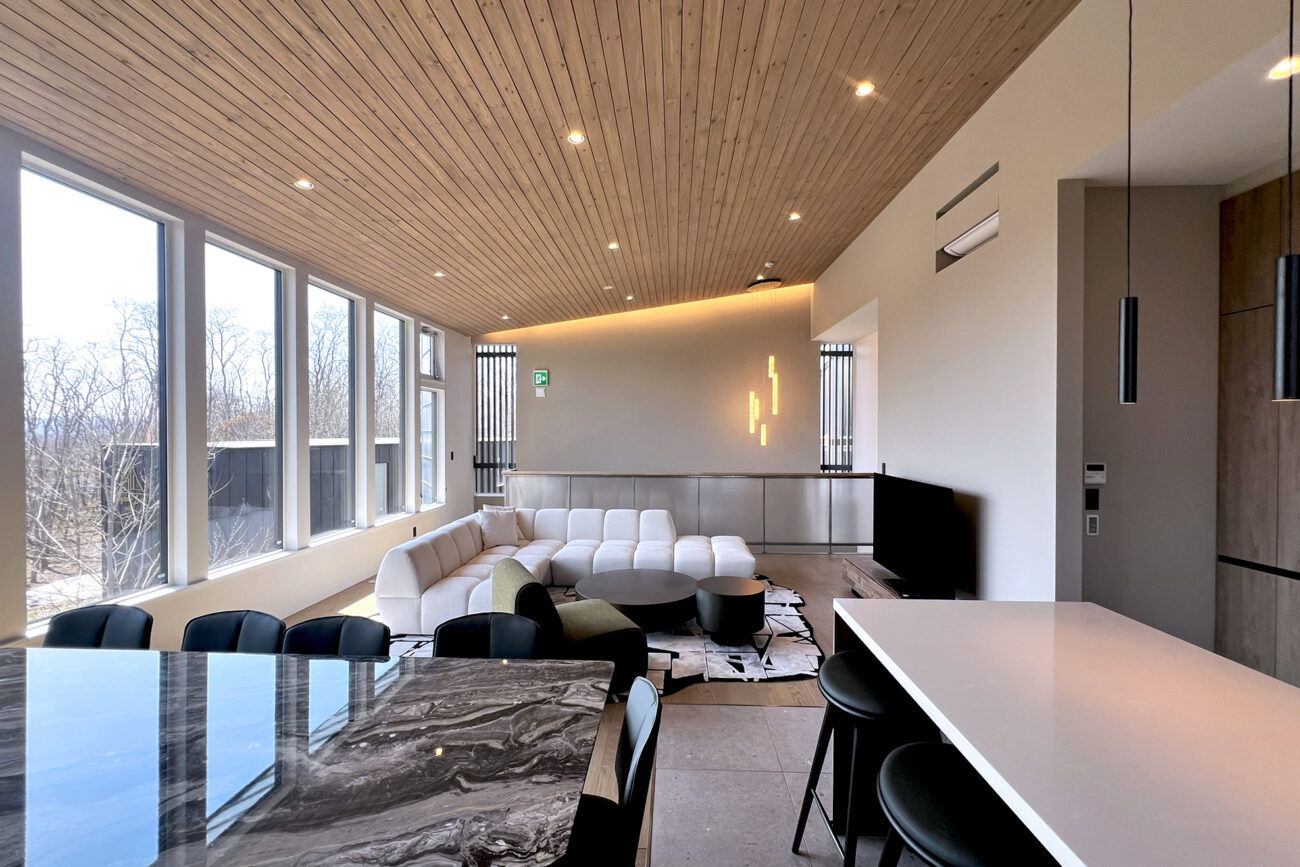 Yugen House Living Room with a view of Mt. Yotei through the windows