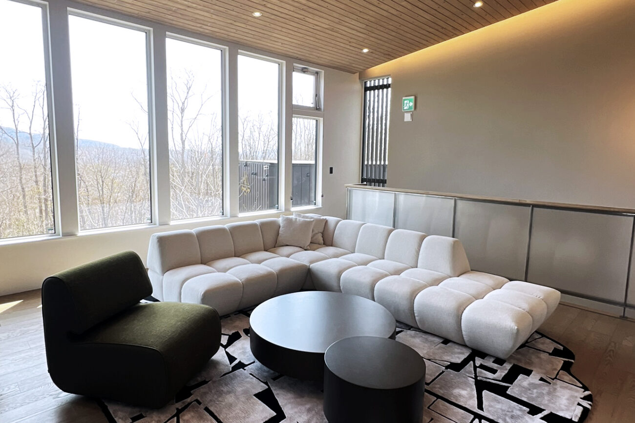 Yugen House Living Room with a view of Mt. Yotei through the windows