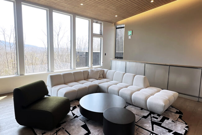 Yugen House Living Room with a view of Mt. Yotei through the windows